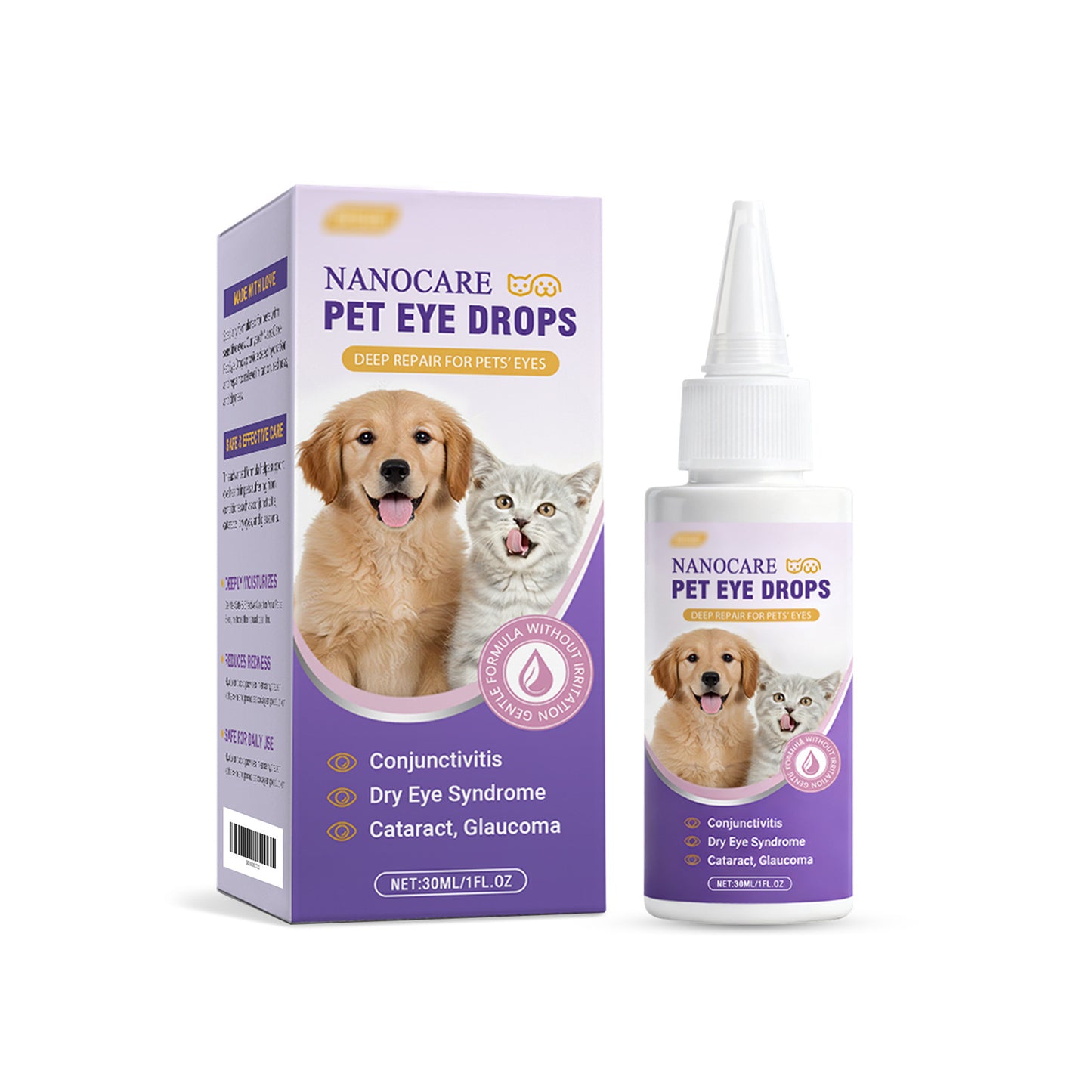 Pet Eye Drops Gentle Care for Cats and Dogs, Cleans Tears, Tear Stains, Eye Discharge, and Secretions